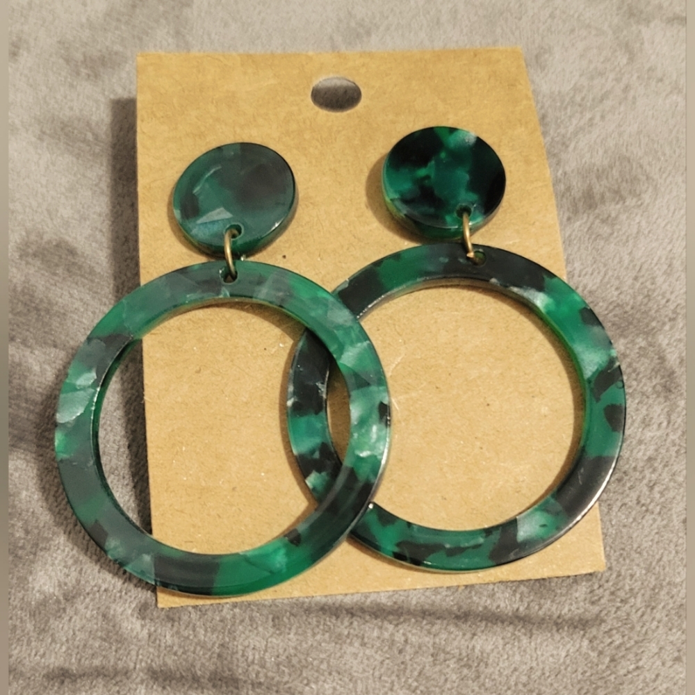 Green and Black Hoop Earrings